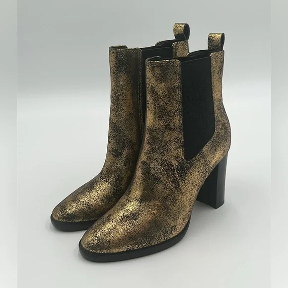 Lauren Ralph Lauren Mylah Gold Distressed Metallic Leather Ankle Boots |  6B NWB - Picture 6 of 12